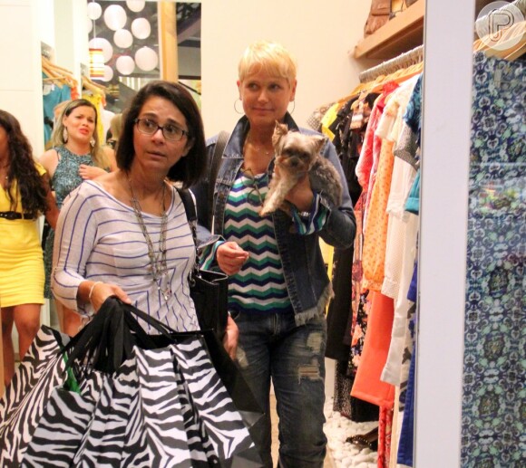 Xuxa faz compras com o cãozinho Dudu, nesta quarta-feira, 11 de dezembro de 2013