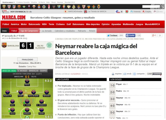 'Neymar reabre a caixa mágica do Marcelona', afirma o jornal 'Marca'