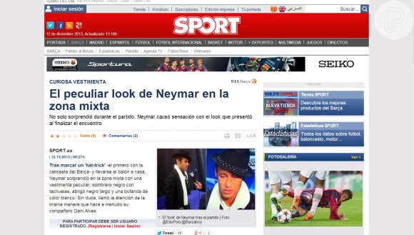 O look de Neymar após o jogo também chamou atenção da imprensa: 'Peculiar'