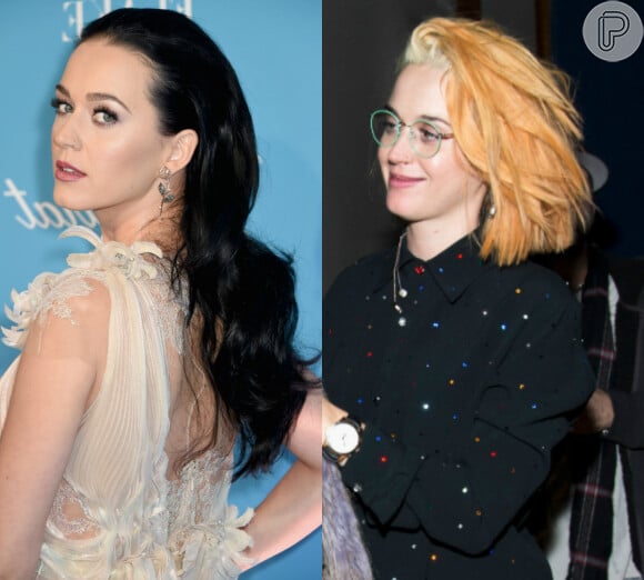 No início deste ano Katy Perry apareceu com cabelo curto e com cor meio laranja, meio loiro, para prestigiar o namorado, Orlando Bloom, em seu aniversário de 40 anos