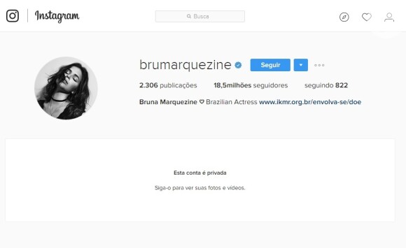 Bruna Marquezine decidiu tornar sua conta no Instagram privada
