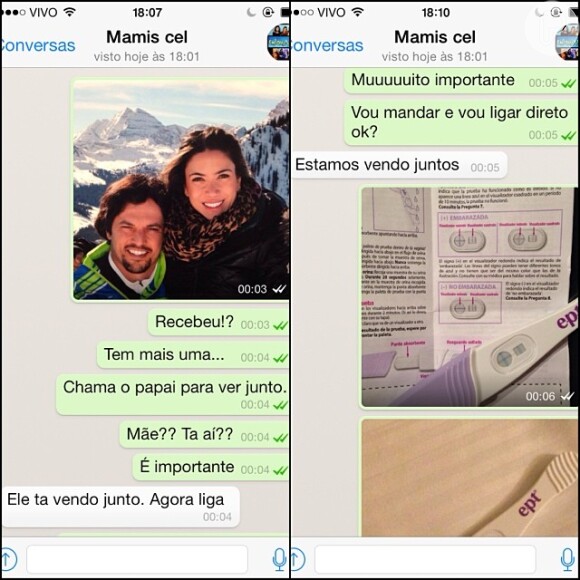 Patrícia Abravanel mostra no Instagram o momento em que deu a notícia da gravidez para os pais, através do programa de bate-papo do celular