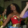 Cris Vianna usou fantasia de Mulher-Maravilha no último ensaio da Imperatriz Leopoldinense para o carnaval, na noite desta quinta-feira, 23 de fevereiro de 2017
