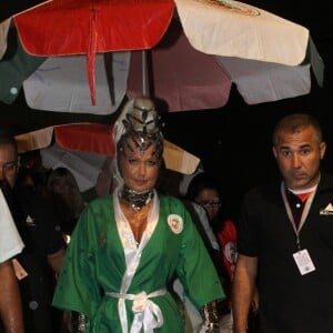 Xuxa Meneghel investe em fantasia metalizada em desfile da Grande Rio na Sapucaí, neste domingo, 26 de fevereiro de 2017