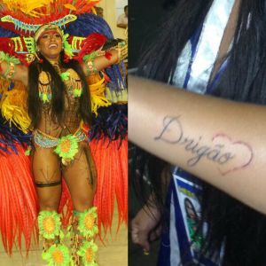 Raissa, rainha da Beija-Flor há 15 anos, faz tattoo para marido, como mostrou ao Purepeople nesta segunda-feira, dia 27 de fevereiro de 2017