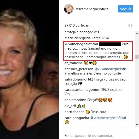 No Instagram, Xuxa culpou o Hospital Samaritano pelo estado de saúde do pai, Luiz Floriano Meneghel