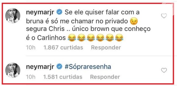 'Único Brown que conheço é o Carlinhos (risos)', escreveu Neymar sobre Chris Brown