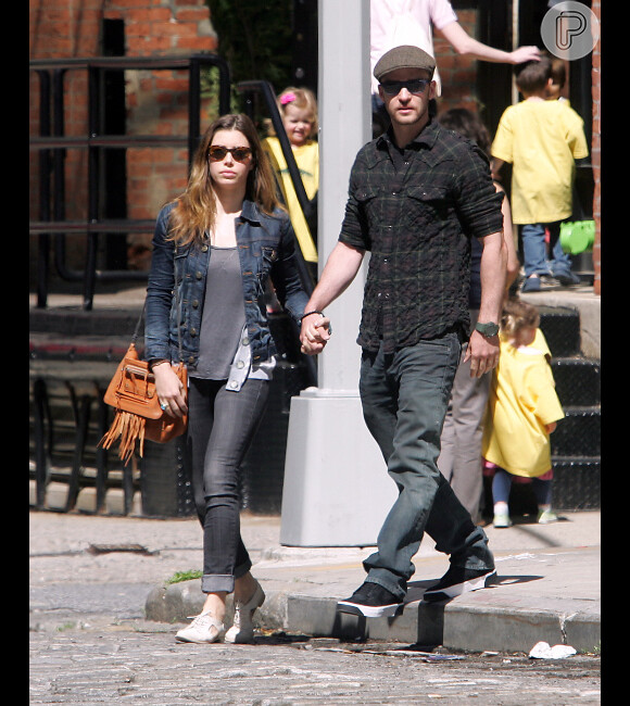 Justin Timberlake é visto com a mulher, a atriz Jessica Biel