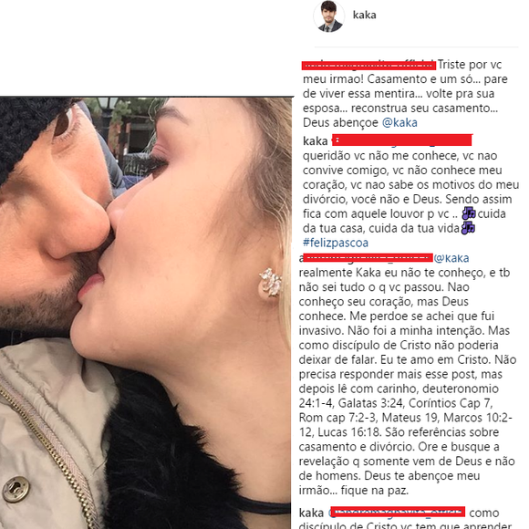 Kaká discute com seguidor após ter foto com namorada criticada