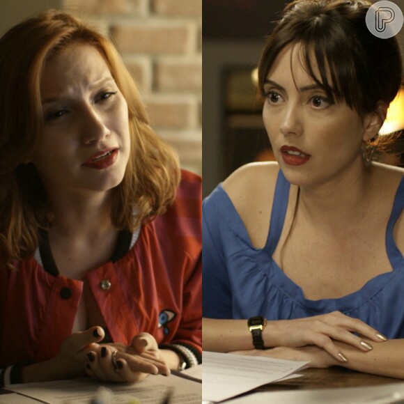 Bianca (Mariana Vaz) e Vanessa (Lorena Comparato) conversam sobre sua sexualidade e trocam declarações de afeto, na novela 'Rock Story'