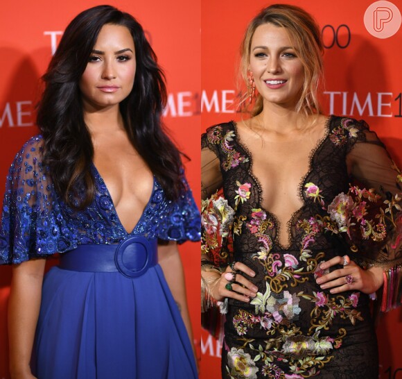 Demi Lovato e Blake Lively apostaram no decote para o baile de gala Time 100, em Nova York, nesta terça-feira, 25 de abril de 2017. Veja mais looks!