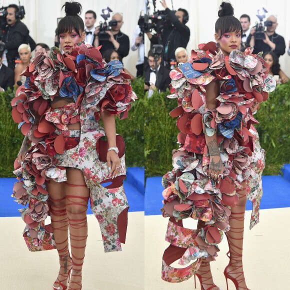 Rihanna chamou atenção com seu look excêntrico no MET Gala, realizado em Nova York, na última segunda-feira (1)