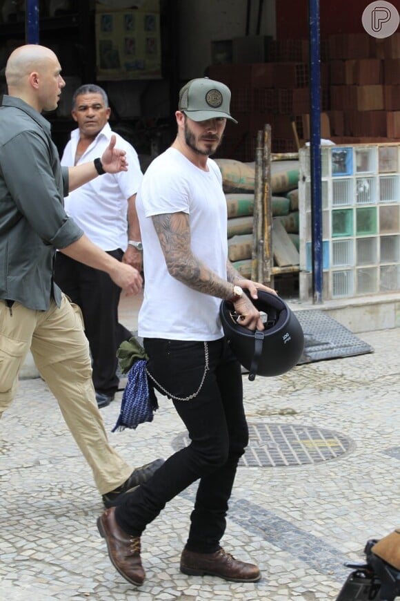David Beckham gravou um comercial de uma marca de motocicletas no Rio de Janeiro 