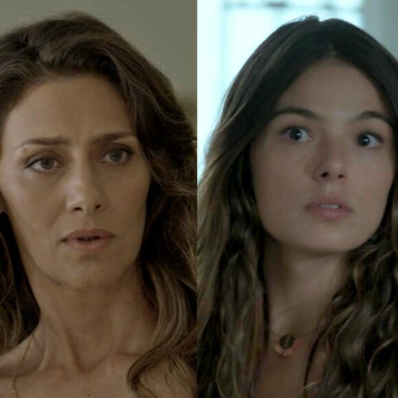 Ritinha (Isis Valverde) fica tensa e mente quando Joyce (Maria Fernanda Cândido) pergunta sobre a marca de nascença na perna do filho dela, na novela 'A Força do Querer'