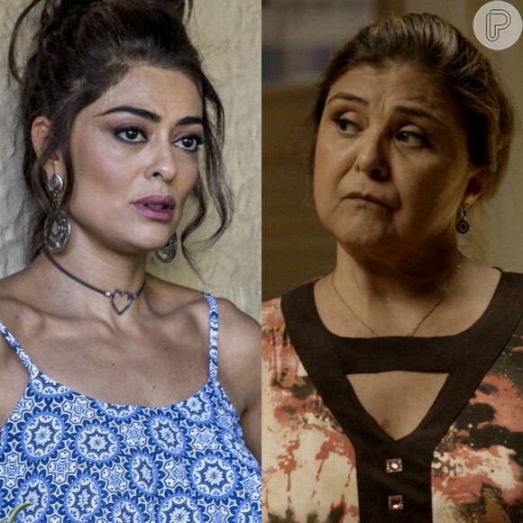 Bibi (Juliana Paes) conta a Aurora (Elizângela) que Rubinho (Emílio Dantas) confessou ser traficante de drogas e a mãe diz: 'Eu falei!', na novela 'A Força do Querer', em 19 de junho de 2017