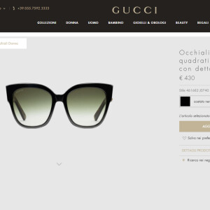 Os óculos comprados pela ex-BBB Emily são anunciados no site da Gucci no valor de 430 euros
