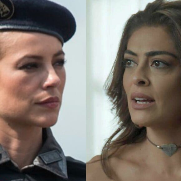 Jeiza (Paolla Oliveira) vê Bibi (Juliana Paes) usando a falsa barriga e questiona Caio (Rodrigo Lombardi) sobre uma possível gravidez, na novela 'A Força do Querer'