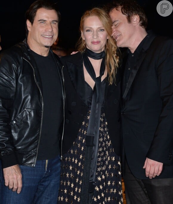 John Travolta, Uma Thurman e Quentin Tarantino participam de exibição especial de 'Pulp Fiction' durante o Festival de Cannes 2014, em 23 de maio de 2014