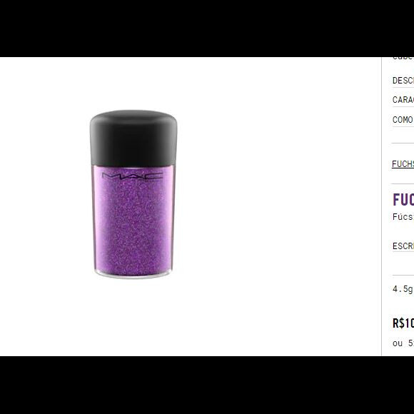O glitter usado pela atriz foi Fuchsia, da marca MAC
