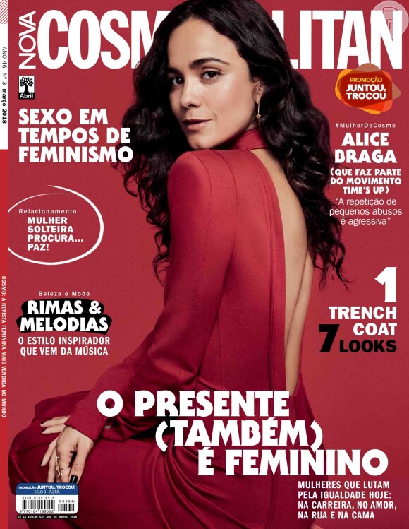 Alice Braga destaca movimento 'Time's Up' em entrevista à revista 'Cosmopoliitan' divulgada nesta sexta-feira, dia 02 de março de 2018