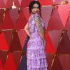 Vestido lilás da Gucci usado por Salma Hayek no Oscar 2018 tinha babados e paetês 