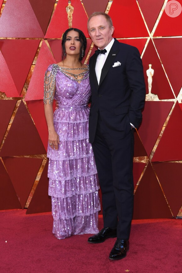Salma Hayek foi ao Oscar 2018 acompanhada do marido, François-Henri Pinault, com quem é casada desde 2009