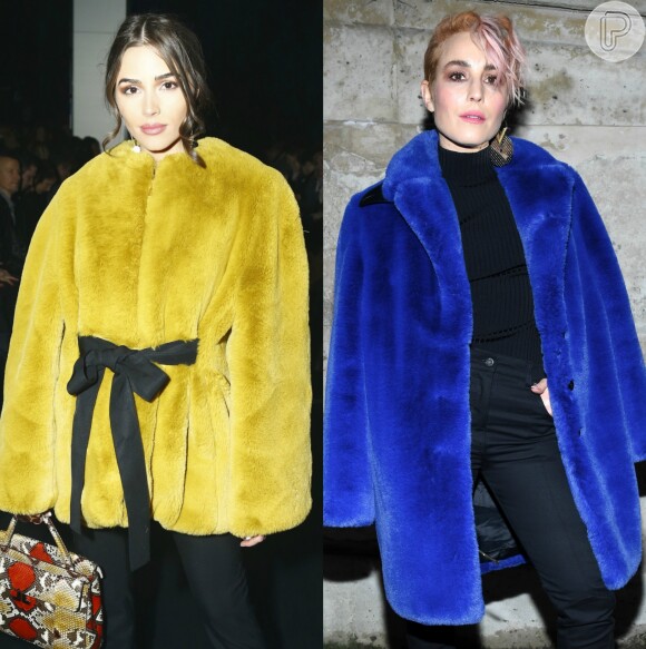 Olivia Culpo e Noomie Rapace usam casaco de pele coloridos para prestigiar os desfiles da Semana de Moda de Paris com coleções de outono e inverno de 2019
