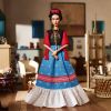 A boneca em homenagem a Frida Kahlo tem tecidos típicos do México, que viraram uma marca registrada da pintora