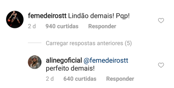 Fernando Medeiros comentou foto de Aline Gotschalg no Instagram e fãs elogiaram postura de ex-casal