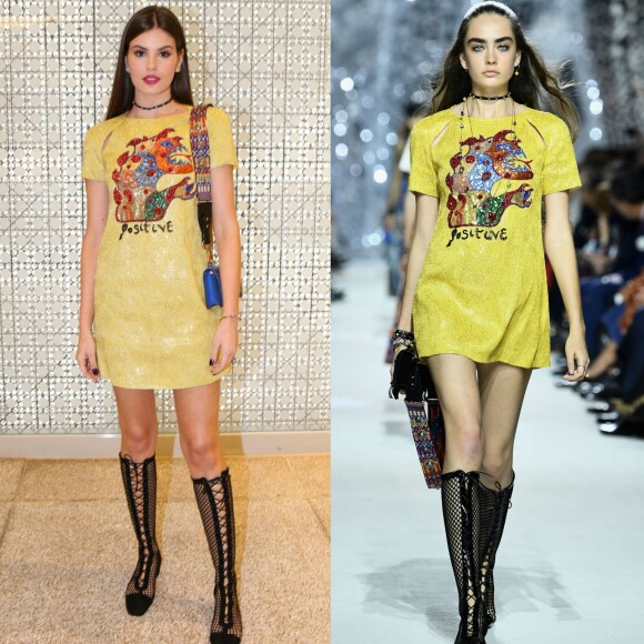 Camila Queiroz aposta em bota de tela e vestido amarelo em evento da Dior nesta quinta-feira, dia 22 de março de 2018