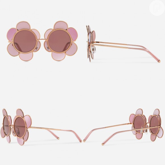 Óculos com formato de flor da grife Dolce & Gabanna usado por Anitta é feito de metal dourado rosa e tem lentes (as das pétalas) espelhadas com efeito 3D
