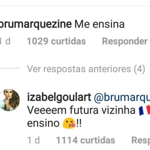 Bruna Marquezine é chamada de 'vizinha' por Izabel Goulart no Instagram