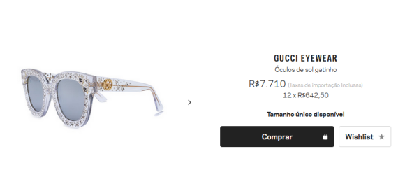 O modelo com armação transparente pode ser comprado por R$ 7.710