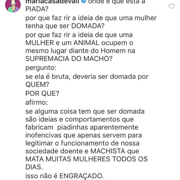 Maria Casadevall criticou oublicação de Caio Blat no Instagram