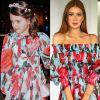 A estampa do vestido de Suri Cruise é a mesma do look Dolce & Gabbana usado pela atriz Marina Ruy Barbosa no bar-mitzvá de Joaquim Huck, filho de Angélica e Luciano Huck, no último sábado, 19 de maio de 2018