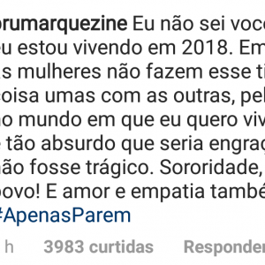 Bruna Marquezine pediu mais união entre as mulheres em post no Instagram
