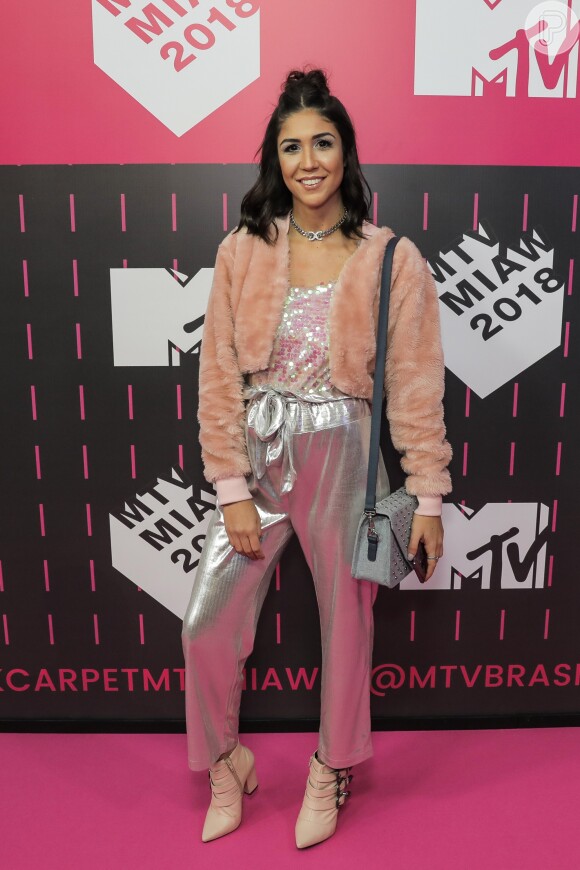 Foquinha apostou em calça metálica Alaphia e botas Ziovara para o MTV Millennial Awards Brasil 2018, realizado no Citibank Hall, em São Paulo, na noite desta quarta-feira, 23 de maio de 2018