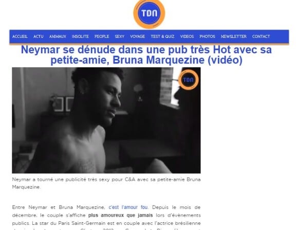 O portal 'Le Tribunal du Net' definiu a peça publicitária com Neymar e Bruna Marquezine como 'muito quente'