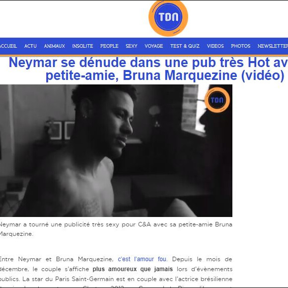 O portal 'Le Tribunal du Net' definiu a peça publicitária com Neymar e Bruna Marquezine como 'muito quente'