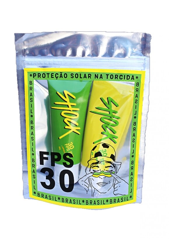 A marca SHOCK, de protetores solares com mood fun, preparou um kit especial para o mundial com os produtos nas cores verde e amarelo, no valor de R$ 55. É para torcer com a pele protegida!
