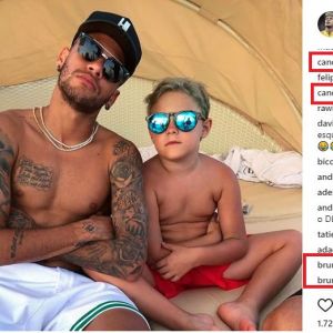 Neymar posa sem camisa com o filho, Davi Lucca, e Marquezine elogia em comentário