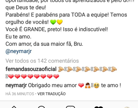 Neymar agradece postagem de namorada, Bruna Marquezine