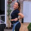 Grávida de seis meses, Sabrina Sato participou de aulão de yoga para lançar coleção de roupas fitness da marca Alto Giro, em São Paulo, nesta quarta-feira, 1° de agosto de 2018