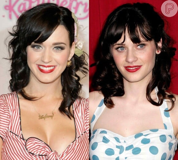 No início da carreira, Katy Perry foi bastante comparada fisicamente a atriz Zooey Deschanel