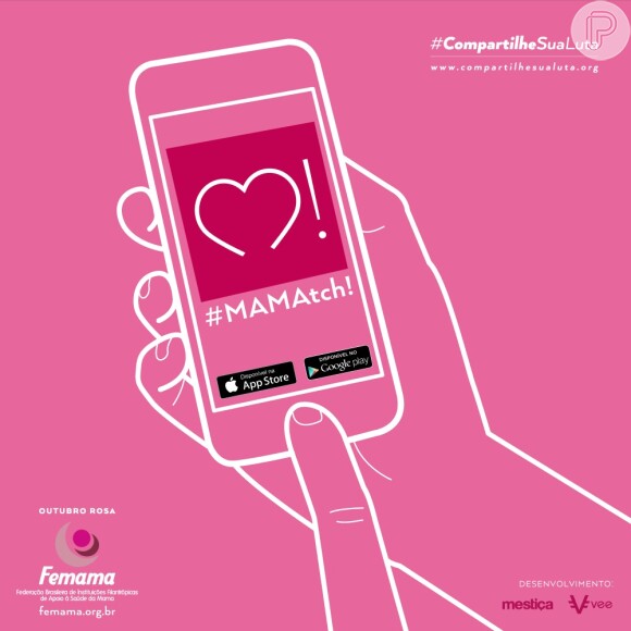 O aplicativo MAMAtch foi criado pela FEMAMA para estimular a interação de pacientes, familiares e profissionais da saúde relacionados ao câncer de mama