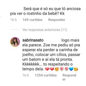 Sabrina Sato responde fã sobre gravidez