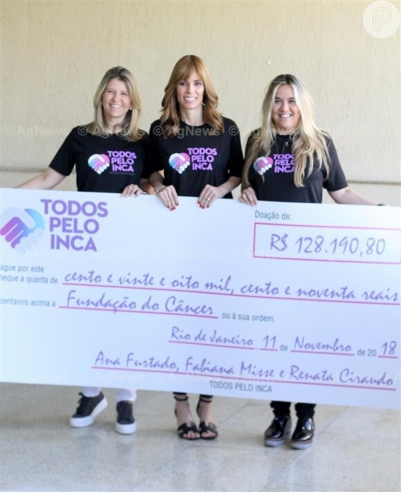 O cheque foi doado para a realização da reforma do ambulatório da pediatria do INCA (Instituto Nacional de Câncer)