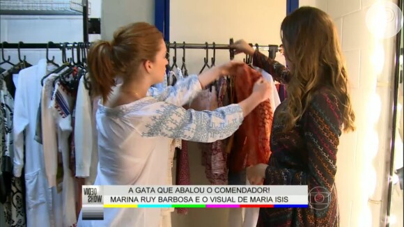 A atriz Marina Ruy Barbosa mostrou o figurino de Maria Ísis, da novela 'Império', durante o 'Vídeo Show'
