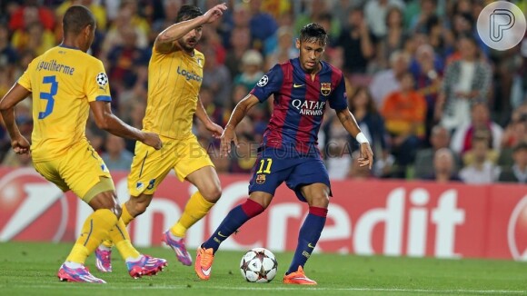 O atacante Neymar não marcou gol pelo Barcelona no jogo contra Apoel, nesta quarta-feira (17)