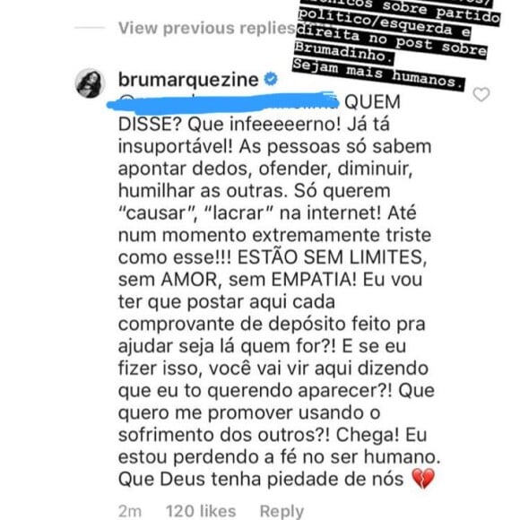 Bruna Marquezine responde ironias de internauta no Instagram